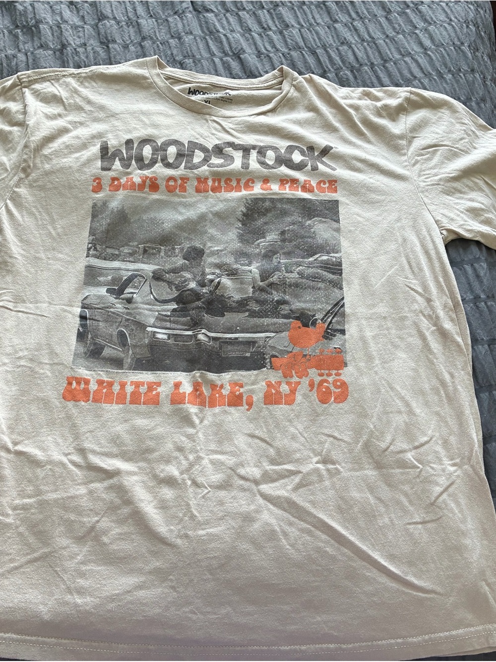Woodstock Graphic Tee in Cream with Orange Print